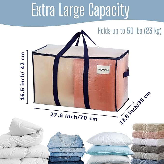 VENO 8 Pack Heavy Duty Moving Bags, Extra Large Storage Bags with Reinforced Handles & Strong Zippers, Foldable & Reusable Moving Box Alternative for Clothes & Dorm Storage