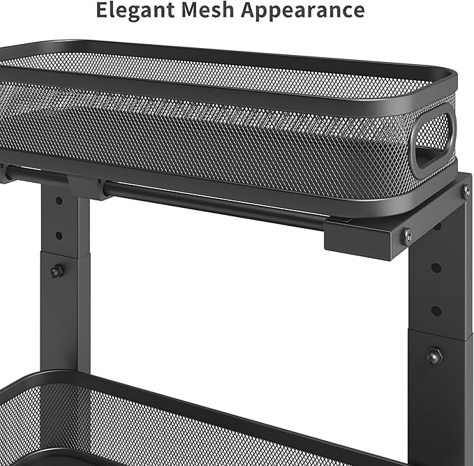 2 Pack Under Sink Organizer, Dual-Layer Pull Out Mesh Cabinet Rack with 5-Level Height Adjustment, Rust-Resistant Sliding Storage for Bathroom & Kitchen, Multi-Purpose 2-Tier Shelf(Black)
