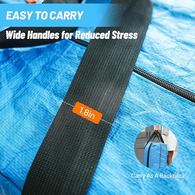 4 Pack Packing Bags for Moving, Storage Bags with Internal Compression Straps, Heavy Duty Moving Totes with Wrap Around Handles, Alternative to Moving Boxes, Blue and Black
