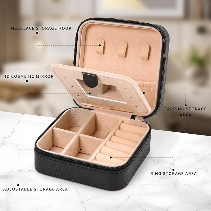 Neveika Jewelry Box with Mirror,Small Jewelry Organizer Box，Travel Jewelry Case for Women，Gift Jewelry Boxes for Female Girls (4pcs mirror black)