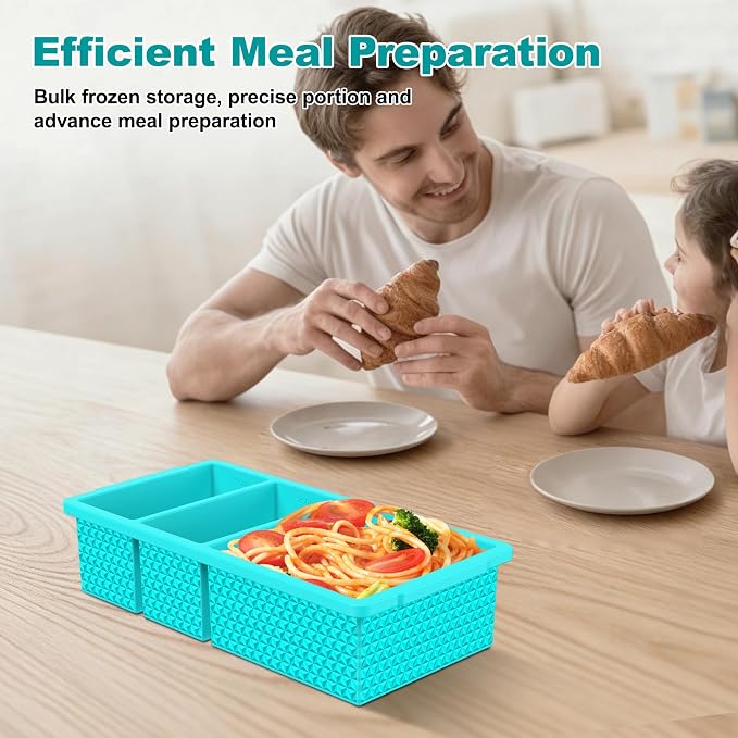 3 Pack - Silicone Freezer Trays with Lid, 1-Cup & 2 Cup Freezer Molds, Silicone Food Storage Containers for Meal Prep, Freezing Soup Sauce, Broth Leftovers
