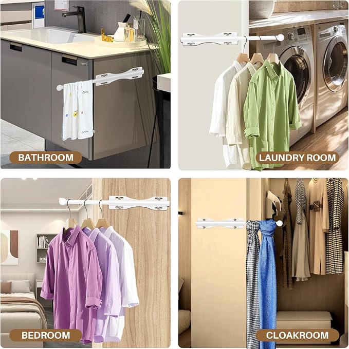 13" Valet Rod For Closet Pull Out Adjustable For Closet,2 Pack White | 13" pull-out valet rod provides convenient hanging space for clothes in closets, bedrooms and laundry rooms.