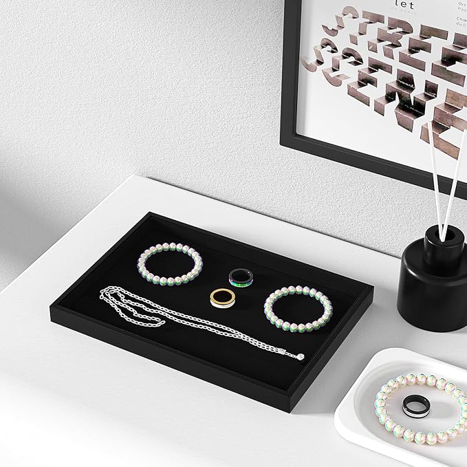 Julysky Jewelry Organizer Trays for Drawer,Jewelry Display Organizer Case for Women,Bracelet Necklace and Ring Display Stand for Selling,Velvet Jewelry Storage Display (Black, Empty Plate)