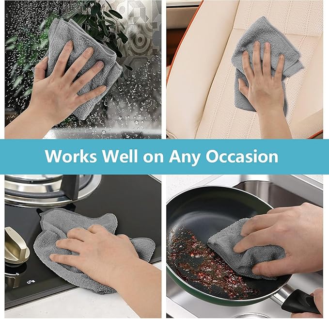 HOMEXCEL Grey Microfiber Cleaning Cloth 100 Pack, Microfiber Towel for Cars, Lint Free, Scratch-Free, Highly Absorbent, and Cleaning Rags for House, Window and Glass, Cars, TV Screen 11.5 X11.5 inch