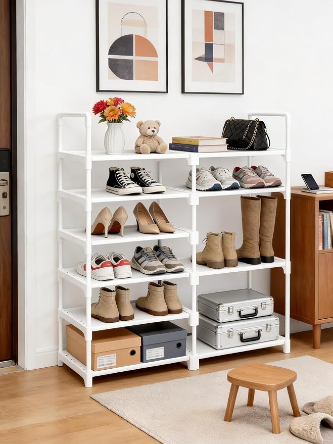 6-Tier Shoe Rack Large Capacity,Durable Shoe Organizer Storage for 20-26 Pairs of Shoes and Boots,Heavy Duty Free Standing Shoe Stand for Closet,Entryway and Garage (White)
