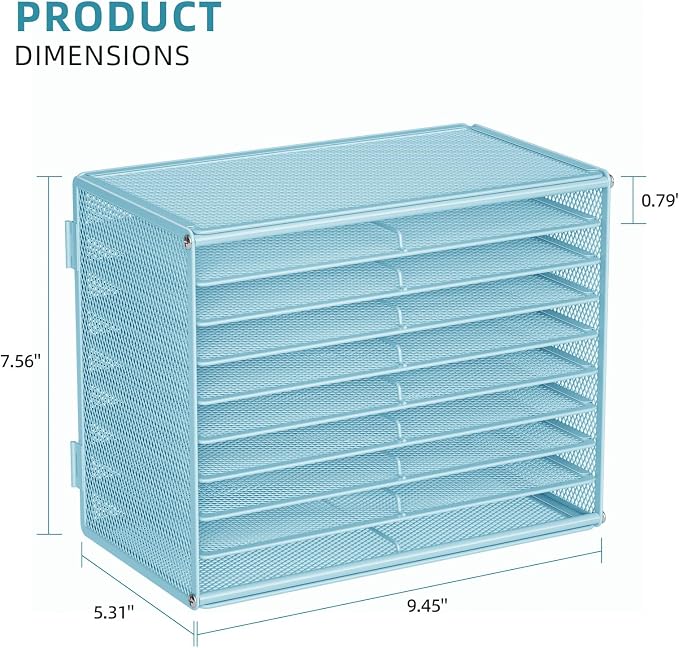 Marbrasse Mesh Marker Organizer, 9-Tier Rack Holds 126 Markers, Blue | Marker Holder, Space-saving Vertical Design, Desktop Storage for Office Classroom & Home Art Supplies