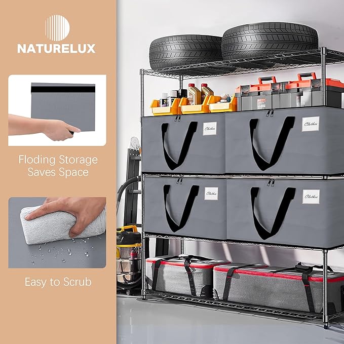 NATURELUX Heavy Duty Moving Bags - Extra Large Packing Bags and Storage Totes, Collapsible and Foldable Option for Moving and Storage, Grey, 125 L - 18 Pack