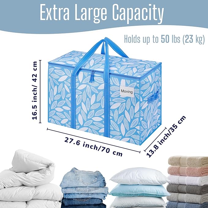 VENO 6 Pack Heavy Duty Moving Bags, Extra Large Storage Bags with Reinforced Handles & Strong Zippers, Foldable & Reusable Moving Box Alternative for Clothes & Dorm Storage