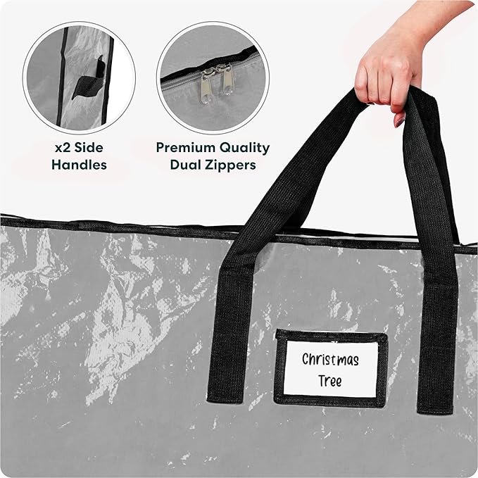 Christmas Tree Storage Bag - Stores 9 Foot Artificial Xmas Holiday Tree, Durable Waterproof Material, Zippered Bag, Carry Handles - Protects Against Dust, Insects and Moisture (Grey)