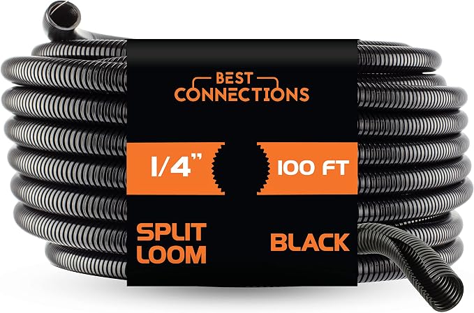 BEST CONNECTIONS Split Wire Loom Flex-Guard Convoluted Tubing Protective Split Cable Sleeves for Auto Home Industrial Electrical Wires Chemical Resistant Conduit Black (1/4" - 100 ft)
