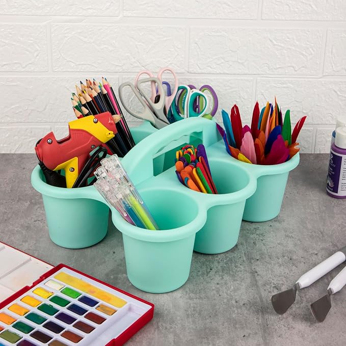 2 Pack Classroom Caddy For School,Kidsroom,Pencil Holder,Plastic Cup Caddy for Drink Delivery (Green)