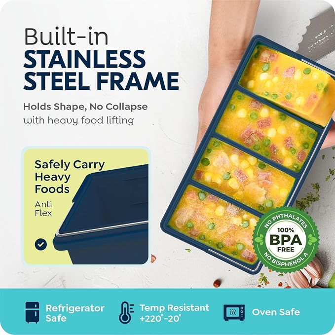 Silicone Freezer Trays with Lids, 2 Cup & 1 Cup Soup Container Style Ice Cube Trays, Easily prepare portioned meals, Great for storing soups and other dishes, Oven & Dishwasher-Safe(2-Pack)