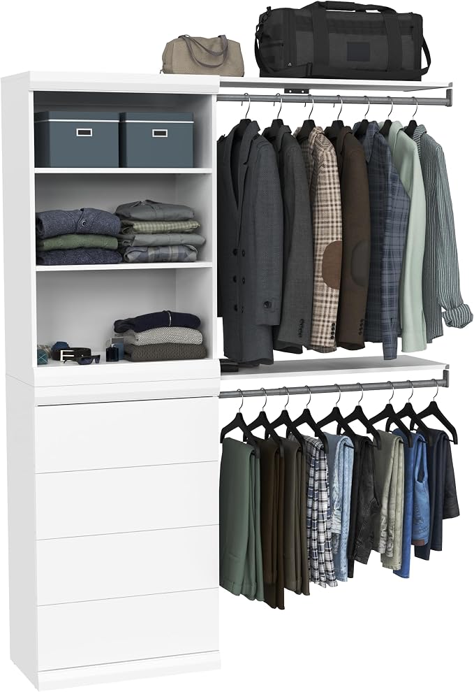 ClosetMaid Mosaics Storage Organizer Kit Includes; (1) 3-Shelf Unit, (1) 4-Drawer Unit, and (2) Shelf & Rod Units, White