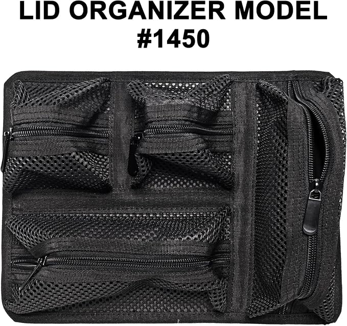 LAFENLIN UPGRADED Lid Organizer for Pelican 1450 Case [No Tools, Max Space] - 4-Pocket Thick Mesh for Photographers & Divers, Secures Camera Gear & Tools in Hard Cases, Hook & Loop Mount (No Screws)