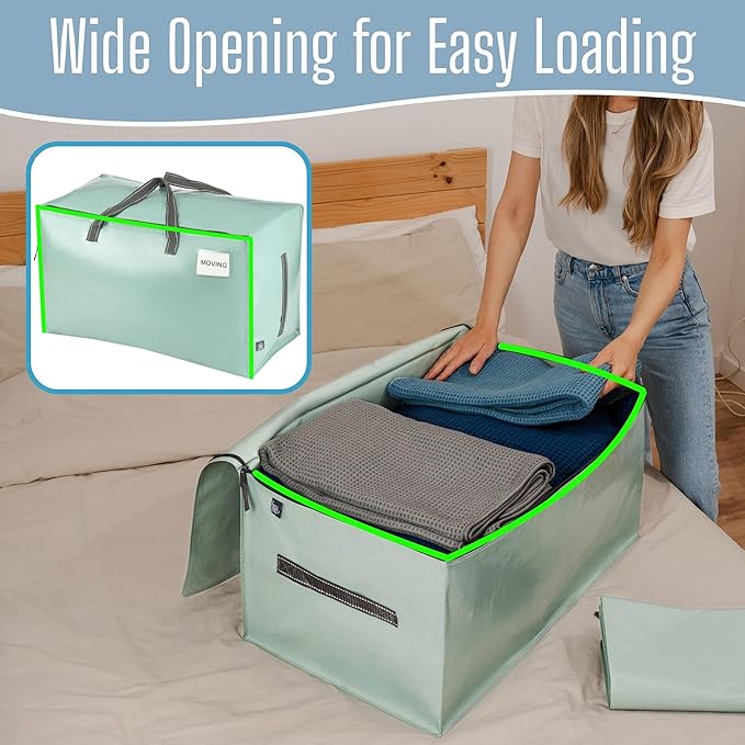VENO 6 Pack Extra Large Heavy Duty Moving Bags with Wide Opening & Reinforced Handles, Reusable Storage Tote Bags with Strong Zippers for Clothes, College Dorm Essentials & Moving Supplies