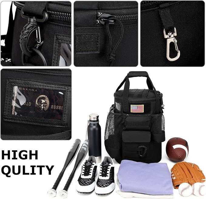 Baseball Bucket Bag 6 Gallon Tactical Softball Coaches Bag with Padded Seat | Baseball Bucket Cover Organizer for Training Equipment, Balls, Bat, Gloves, Scoreboards, with Shoulder Strap