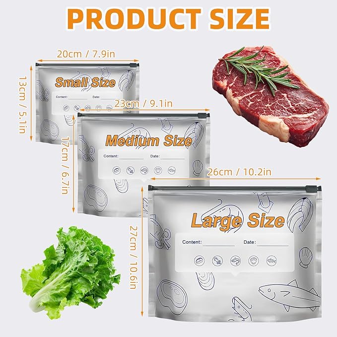 30 Pcs Reusable Mylar Bags for Food Storage, Waterproof Aluminum Foil Stand Up Pouches Freezer Containers for Beans Vegetables Rice Meat Long Term Preservation, BPA Free