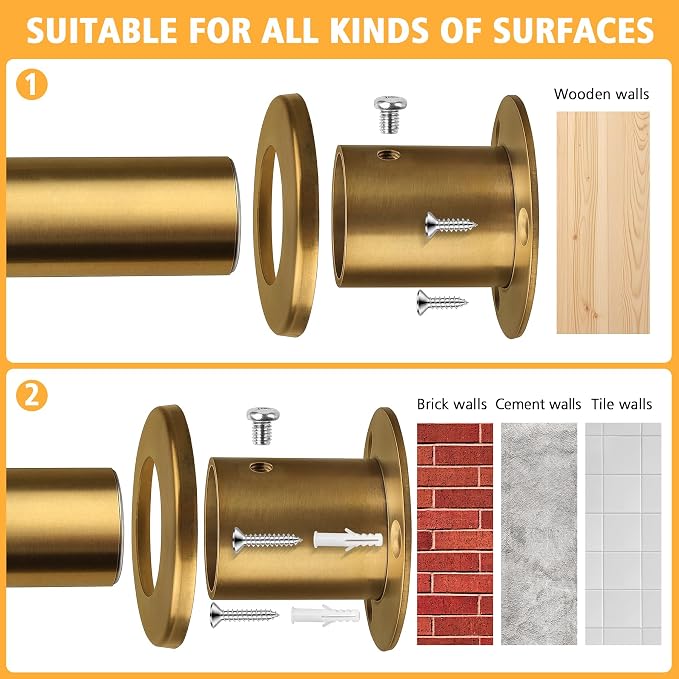 Closet Rods For Hanging Clothes, 17-40 Inch Adjustable Closet Rod, Stainless Steel Heavy Duty Closet Hanging Rod-Gold