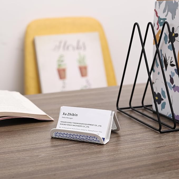 Mr. Pen- Metal Mesh Business Card Holders, 3 Pack, White | Durable Stainless Steel Card Stand for Desk, Office, and Business Use, Straight, Flat and Smooth Design