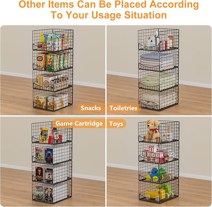 Hongtamoya 4-Tier Stackable Closet Organizers and Storage Shelves, Clothes Storage Basket, Clothes Shelf Organizer Sweater Organizer Bins Container for Wardrobe Kitchen Bathroom Office, Black