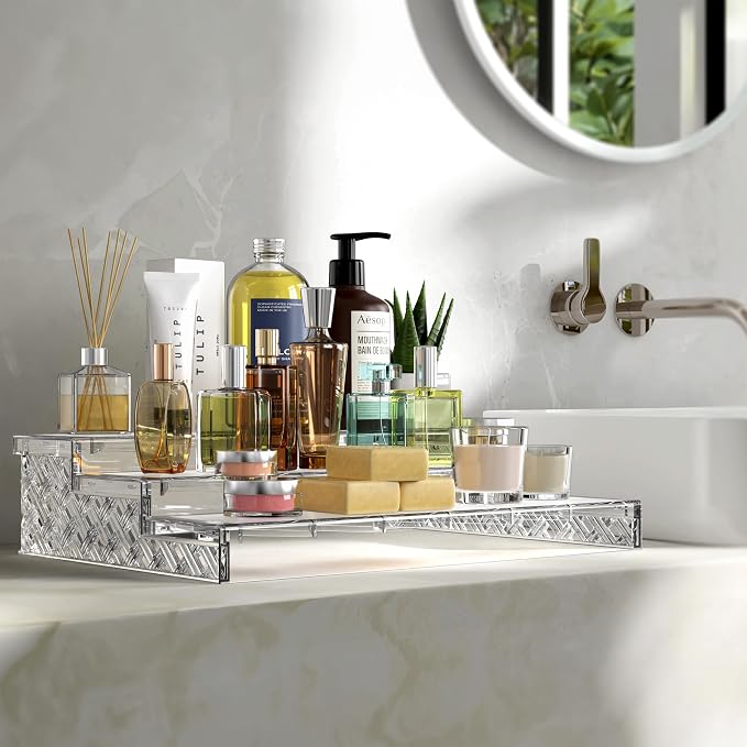 Simple Houseware 3-Tier Spice Shelf Display Organizer, Clear, 2 Packs