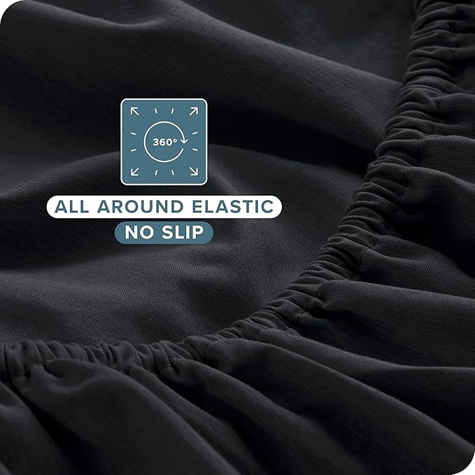 Bare Home Queen Sheet Set - Luxury 1800 Ultra-Soft Microfiber Double Brushed - Deep Pockets - Easy Fit - 4 Piece Set - Bedding Sheets & Pillowcases (Queen, Heathered Black)