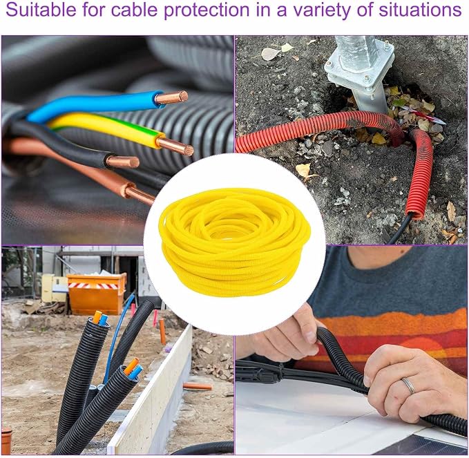 DMiotech 100ft Wire Loom Split Tubing 3/8 Inch(9.5mm) ID, Cord Protectors from Pet Flexible Conduit Cable Management for Office Home Garden, Yellow