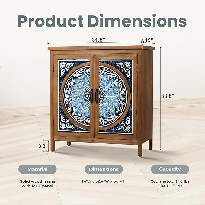 PHI VILLA Small Accent Cabinet with Doors, Stylish Storage Sideboard Credenza for Living Room & Entryway