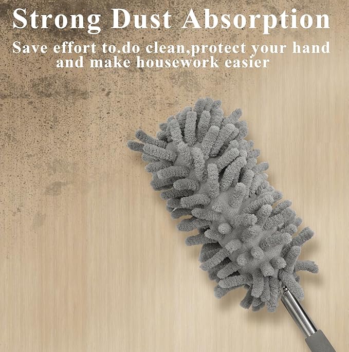 zdyCGTime Microfiber Duster for Cleaning Hand, Washable Dusters&Replaceable Microfiber Head, Extendable Pole, Used to Cleaning Offices, Furniture, Cars, Air Conditioners and Ceiling Fans(4Pack/Grey)