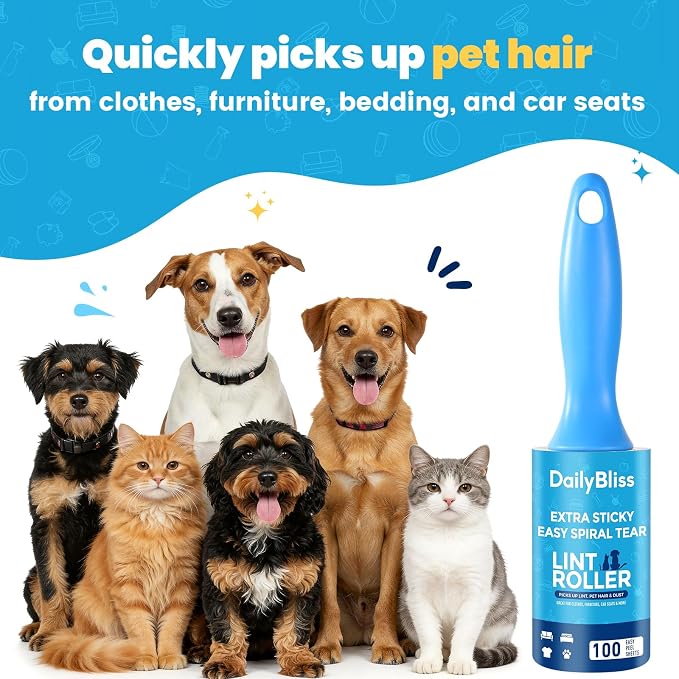 Extra Sticky Lint Roller for Pet Hair, 800 Sheets with 2 Handles | Easy Spiral Tear Lint Rollers,Lint Remover for Clothes, Dog and Cat Hair Remover with Ergonomic Handle