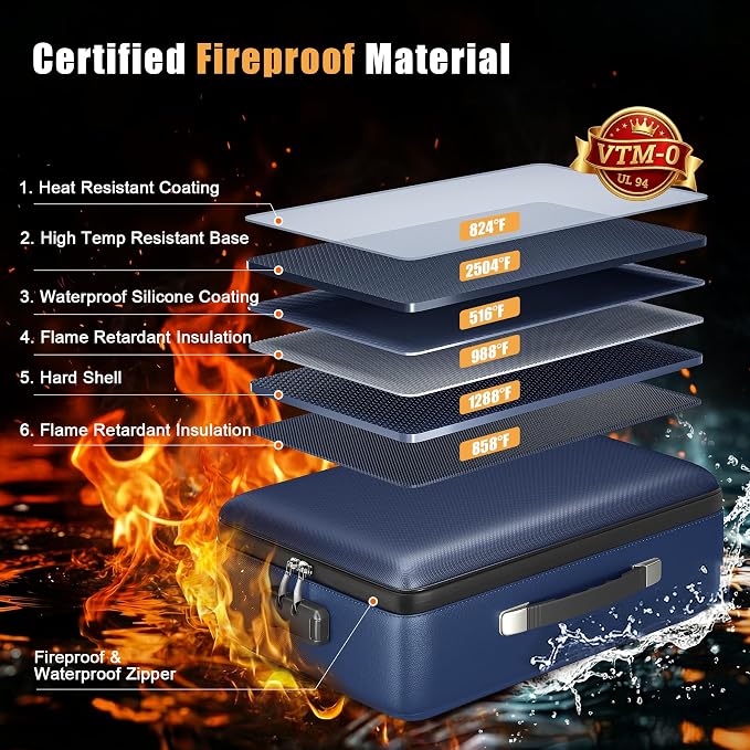 5200°F Fireproof Document Box, Hard-Shell,Fireproof Safe for Home Documents | Fire proof safe document box with lock,detachable accordion file organizer,waterproof digital improtant document organiser