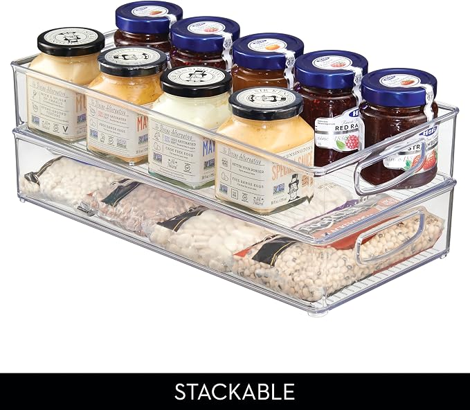 iDesign Stackable Clear Plastic Extra Long Pantry Organizers and Cabinet Storage Bins for Kitchen, 2-Pack