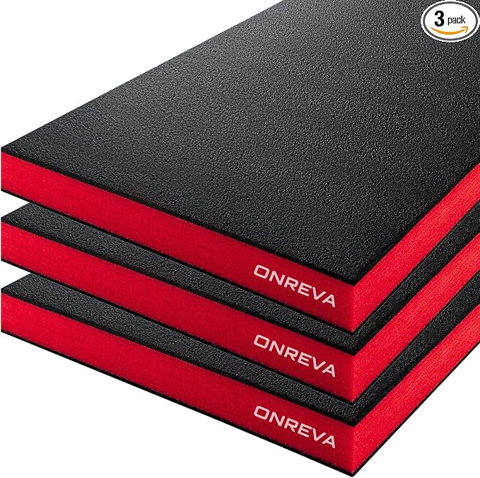 ONREVA Tool Box Foam Organizer 24x12x2 inch 3Pack, Kaizen Sheets for Pro Tool Control, Custom Tool Shadow Inserts for Cases & Drawers, High Density Polyethylene Foam, Black with Red