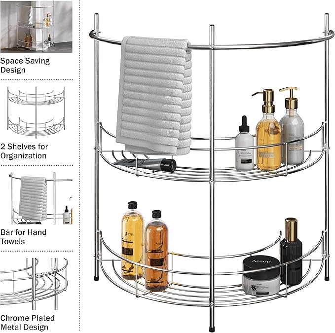 Pedestal Sink Organizer - Compact Under the Sink Rack with 2 Storage Shelves and Towel Holder - Space Saving Bathroom Storage by Lavish Home