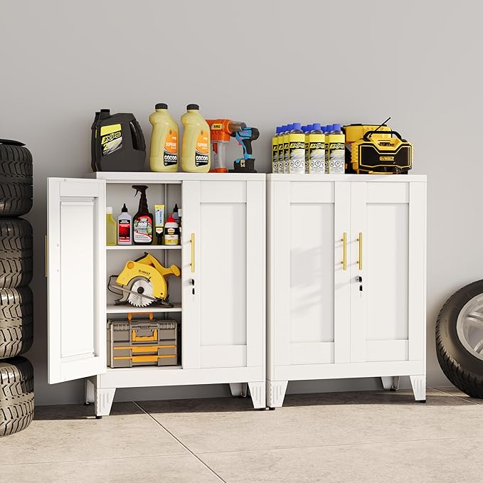 White Metal Storage Cabinet, 36" Tall Locking Storage Cabinet with 2 Adjustable Shelves, Steel Locker Organizer, for Office, Home, School, 11.81" D x 23.62" W x 35.83" H