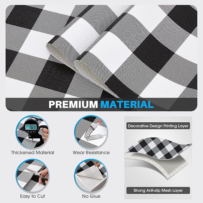 Coavas Shelf and Drawer Liner, Non Slip Extra Grip Non Adhesive Waterproof Thickened Cabinet Mat, Easy Cut for Kitchen Pantry Bathroom Dresser Cupboard (Black Stripe, 12IN x 30FT)