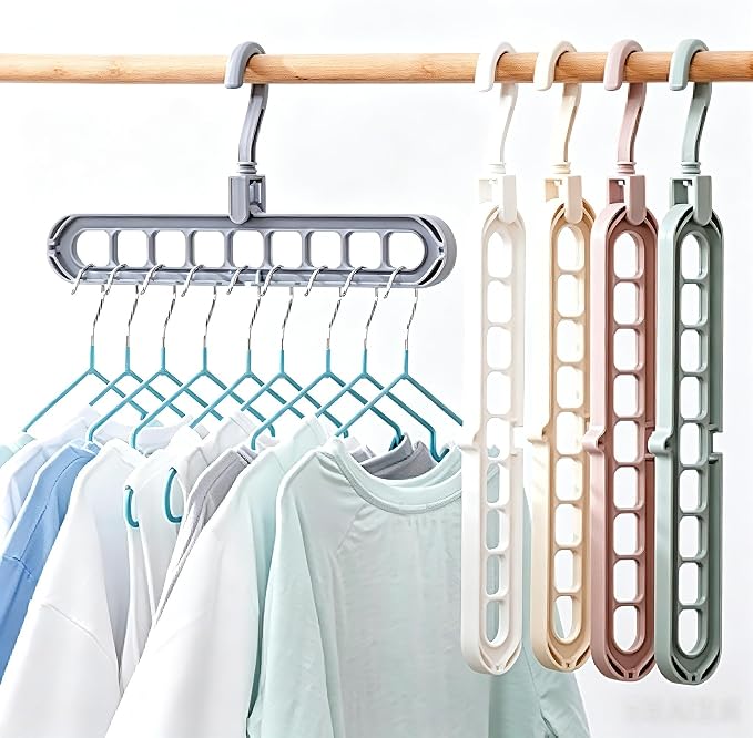 9 Space-Saving Hangers Heavy-Duty PP Plastic Tiered Hanger Organizer with Non-Slip Foldable Design, for Closet (Random, 10)