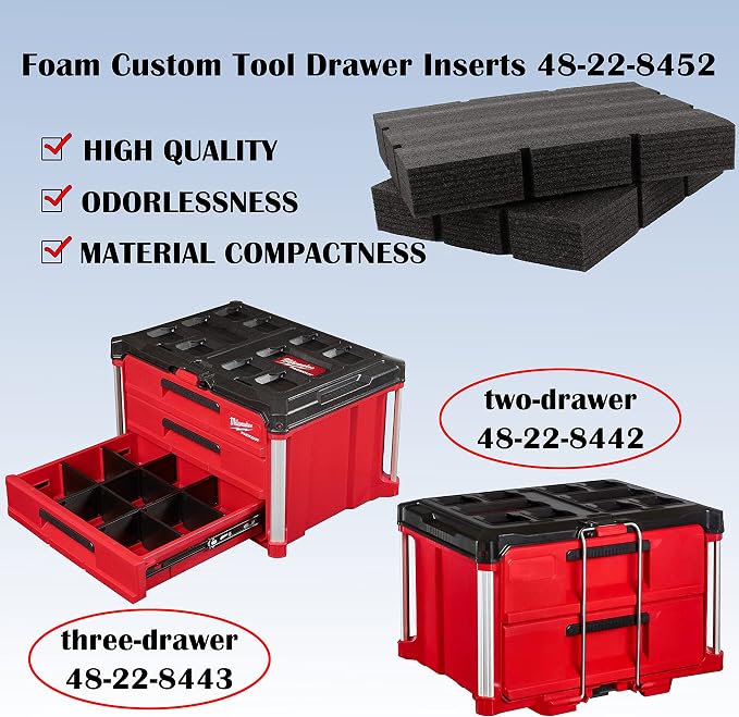 Aillsa Packout Foam Inserts 48-22-8452 | fits for Milwauke Packout Drawer Tool Boxes 48-22-8442 and 48-22-8443|Foam Custom Tool Drawer Inserts