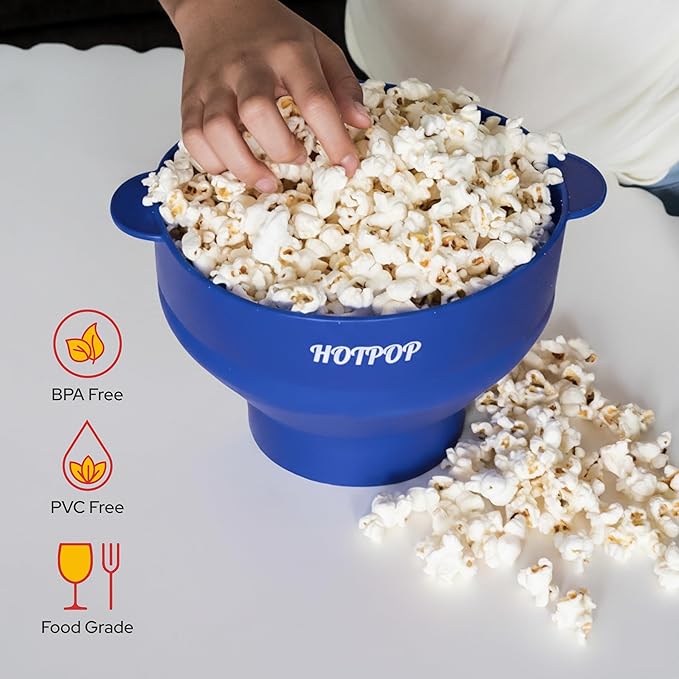 The Original Hotpop Microwave Popcorn Popper, Silicone Popcorn Maker, Collapsible Bowl BPA-Free and Dishwasher Safe- 20 Colors Available (Blue)