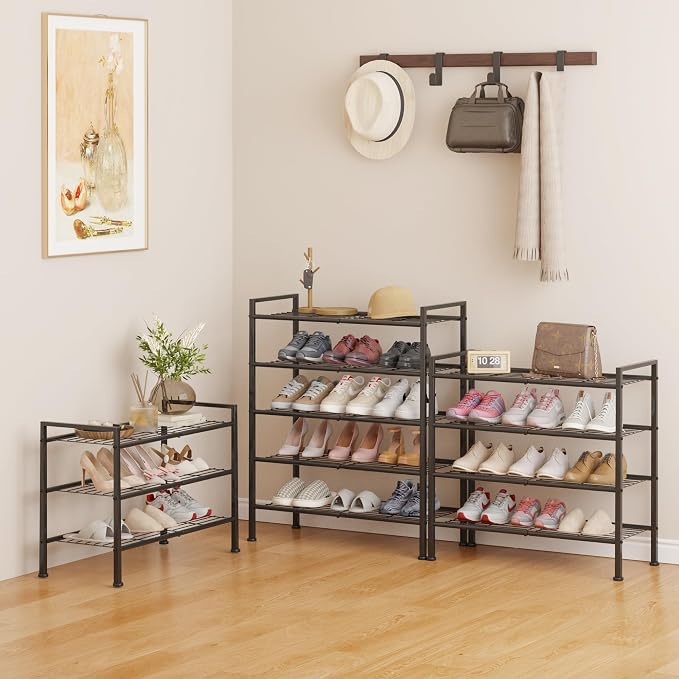 4-Tier Shoe Rack,Metal Simple Narrow Shoe Storage | Organizer Shelf for Closet,Entryway, Bedroom,Garage (Black, 4 Tier)
