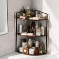 3 Tier Corner Bathroom Counter Organizer, Countertop Organizer, Makeup Organizer Countertop, Bathroom Storage Sink Shelf, Wooden and Metal Counter Shelf (Gray Brown)