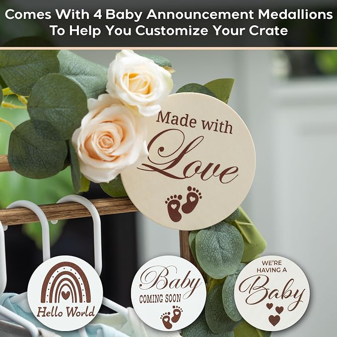Wooden Baby Shower Crate Closet, Personalized Baby Shower Basket, Burnt with Clear Acrylic Front