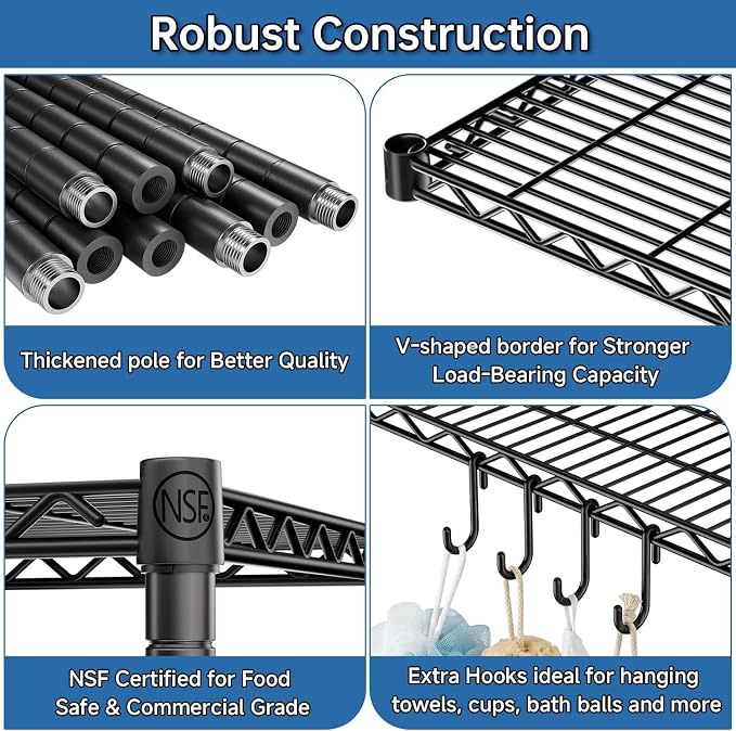 4Pack Wire Shelving 1500lbs 6 Tier Storage Shelves with Wheels NSF Certified Heavy Duty Steel Metal Shelf Adjustable Rolling Rack Kitchen Garage Closet Pantry Laundry 36''Wx18''Dx78''H