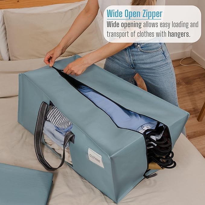 VENO 6 Pack Heavy Duty Moving Bags, Christmas Storage Bins with Lids, Transparent Window Design, Alternative to Moving Boxes, Storage Bags for Clothes, Blankets, Comforters (Light Blue Matte, 6 Pack)