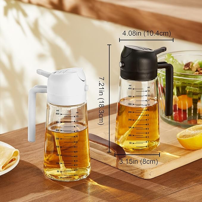 TrendPlain 16oz/470ml Glass Olive Oil Sprayer for Cooking - 2 in 1 Olive Oil Dispenser for Kitchen Gadgets, Air Fryer, Salad, and BBQ - Bubblegum