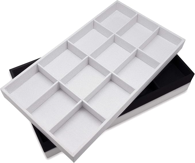 The Display Guys - Stackable Jewelry Tray and Organizer - for Drawers, Dressers, Store Display (12 Compartments, Black Velvet)