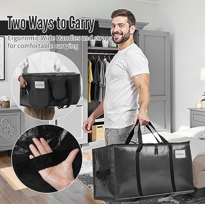 BAGAIL Heavy Duty Moving Bags with Strong Handle, Extra Large Moving Boxes, Storage Tote for Clothes, College Moving Supplies(Black, 10 Pack)