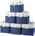 Cube Storage Bins, Collapsible Fabric Storage Cubes Bins, 11 Inch Cube Storage Bins with Handles, Foldable Storage Cubes (White/Navy, 6Pack)