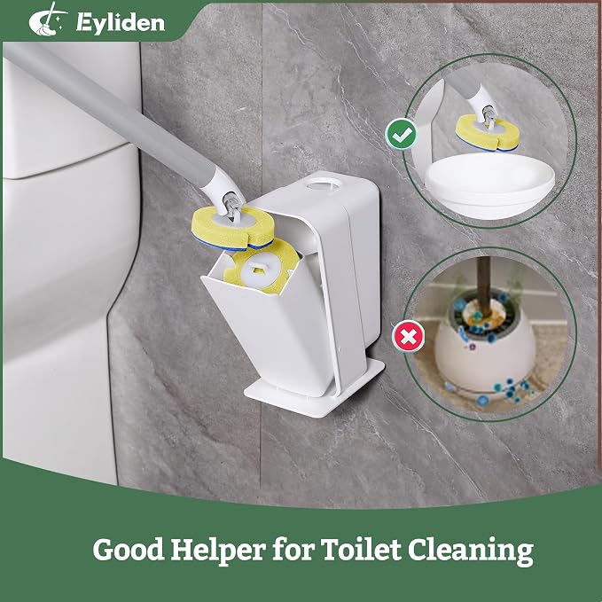 Eyliden Toilet Brush and Holder Set, Disposable Wand Kit with 40-Refills | Built-in Cleaner, 2-in-1 Wall Mount & Stand Auto-open Caddy, Aluminum Handle, Touch-Free for Deep Clean & Bathroom Hygiene