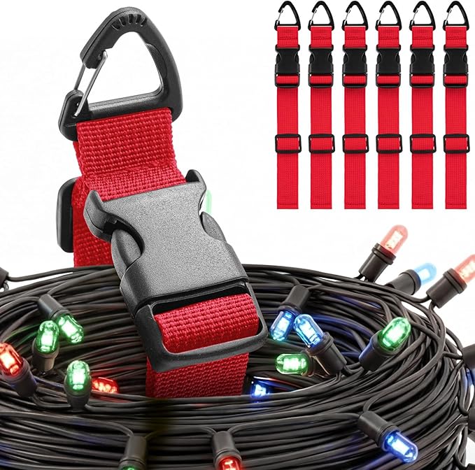 6 Pack 17 Inch Adjustable Extension Cord Holder Organizer with Triangle Clips for Garage Organization and Storage Heavy Duty Extension Cord Hanger for Men Workshop (Red)